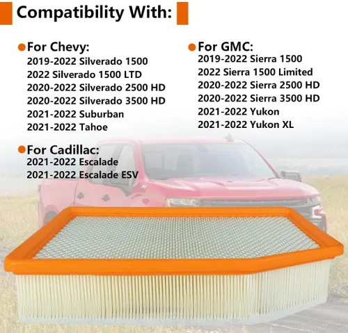 Vista 4 de 84121219 Filtro de aire de motor compatible con Chevrolet GMC Cadillac Silverado, Suburban, Tahoe, Sierra, Yukon (XL), Escalade 2021-2023 (ESV)