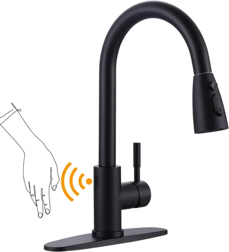 Vista 35 de WOWOW Grifo de cocina con rociador, grifo de fregadero de cocina, acero inoxidable SUS 304, grifo de cocina de níquel cepillado de arco alto