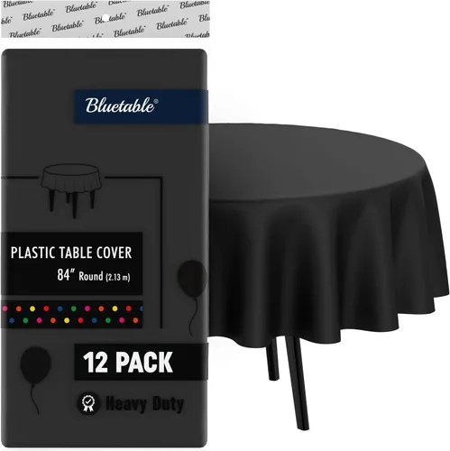 Vista 15 de Bluetable Mantel de plástico desechable rectangular negro (paquete de 12) a granel, mantel ultra resistente (54 x 108 pulgadas), mesas de 6 pies u 8