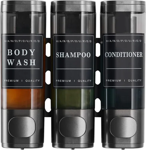 Vista 13 de Dispensador de champú y acondicionador de baño, dispensador de jabón de ducha montado en la pared, dispensador de champú para pared de ducha, sin