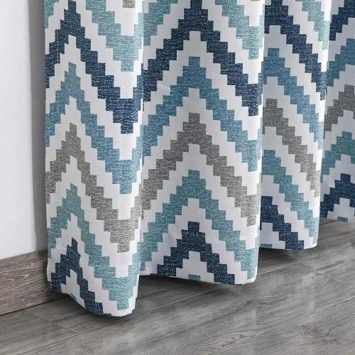 Vista 7 de Autumn Dream Cortinas opacas con ojales en la parte superior de Chevron Bohemia para sala de estar, 52 x 63 pulgadas, azul, 1 panel