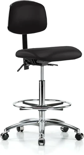 Vista 44 de Perch - Silla de laboratorio con ruedas cromadas con soporte de respaldo ajustable, altura del escritorio de 17 a 22 pulgadas, tela negra