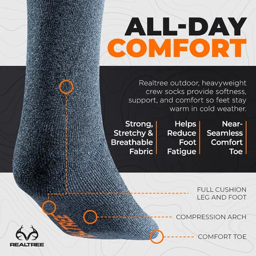 Vista 3 de Realtree Calcetines térmicos para hombre – Paquete de 3 calcetines pesados aislados para clima frío – Se adapta a tallas 6 – 12, Azul
