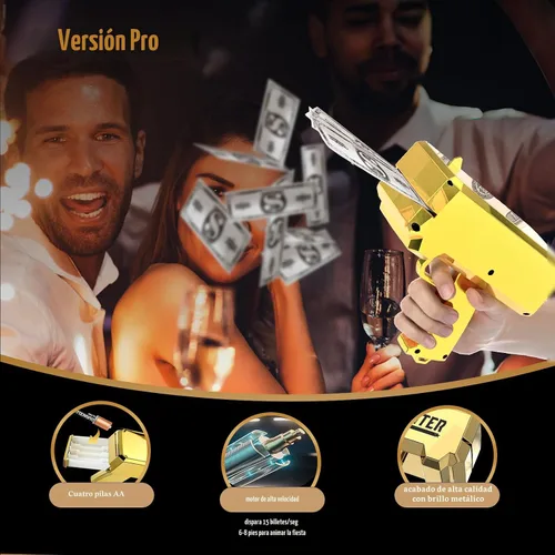 Vista 3 de Pistola de Dinero Tirador – RUVINCE Pistola de Dinero de Oro para Películas que se Ven Reales, Pistola de Utilería Haz que Llueva, Pistola