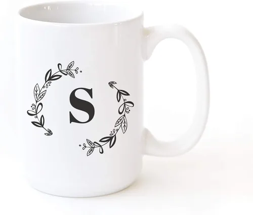 Vista 23 de The Cotton & Canvas Co. Botánico personalizado monograma inicial letra A taza de café porcelana cerámica taza de café para ella, para él