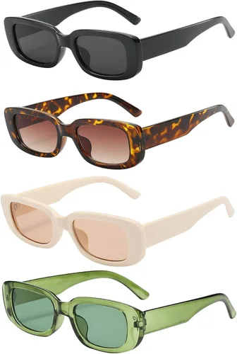 Vista 28 de Dollger - Lentes de sol rectangulares para mujer y hombre, gafas de moda retro, protección UV 400, armazón cuadrado A: negro y marrón leopardo