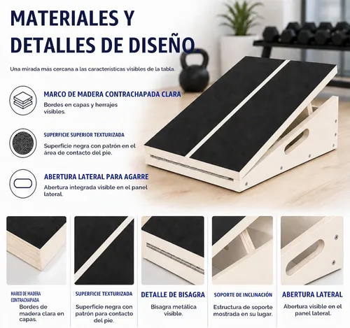 Vista 7 de Tabla inclinada de madera para ejercicio, tabla elástica de pantorrilla, capacidad de 500 libras Kit de ejercicios de tabla inclinada