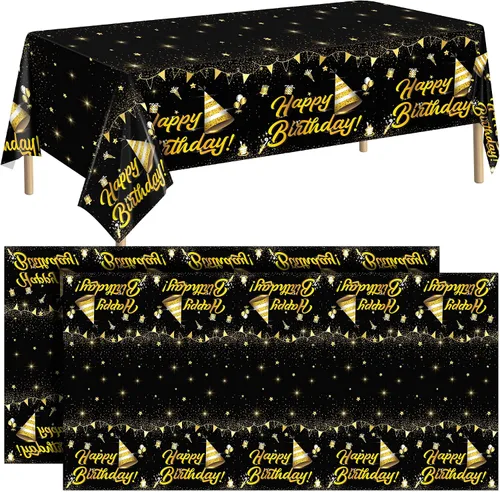 Vista 14 de durony Paquete de 2 manteles de cumpleaños de 18 años, de plástico, color negro y dorado, impermeable, rectangular, para fiestas en interiores