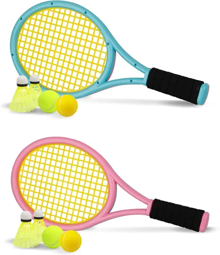 Vista 10 de Raqueta de tenis para niños con bolsa, raqueta de plástico incluye 2 bolas de espuma, 2 pelotas de tenis, 4 bádminton para niños, juegos deportivos