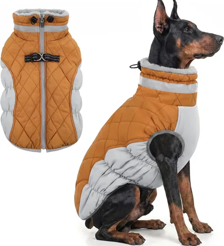 Vista 28 de AOFITEE Abrigo para perro, chaquetas cálidas para perros pequeños, abrigo de invierno para perros con arnés integrado, chaqueta de invierno