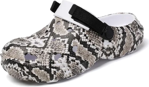 Vista 8 de SECHRITE Zuecos de jardín impermeables para hombre y mujer, estampado de serpiente, ligeros, antideslizantes, cómodos con correa ajustable