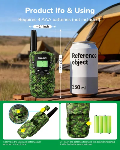 Vista 8 de Walkie Talkies para Niños Rellenos de Media Juguetes para Niños y Niñas de 3-12 Años, Alcance de 3 Millas Walkie Talkie para Acampar, Exterior