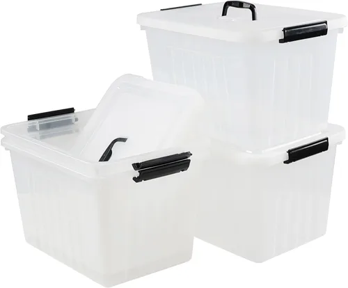 Vista 7 de Asking Caja de almacenamiento de plástico transparente de 18 L con asa, paquete de 4