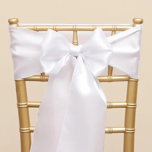 Vista 8 de Paquete de 50 cintas de satén para sillas color azul bebé, 7 x 108 pulgadas, cintas universales doradas para sillas de boda, ceremonia, fiesta