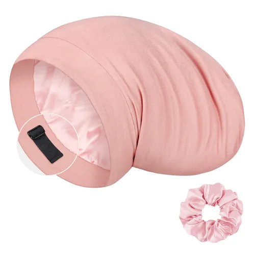 Vista 14 de LULUSILK Gorro de seda de morera 100% para dormir con coletero Azul Bijou