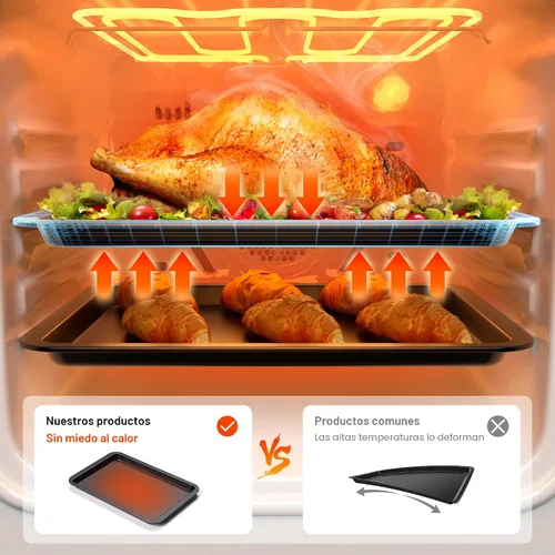 Vista 2 de HONGBAKE Juego de bandejas de cerámica para hornear, bandeja de galletas para horno, juegos de utensilios para hornear con agarres más anchos