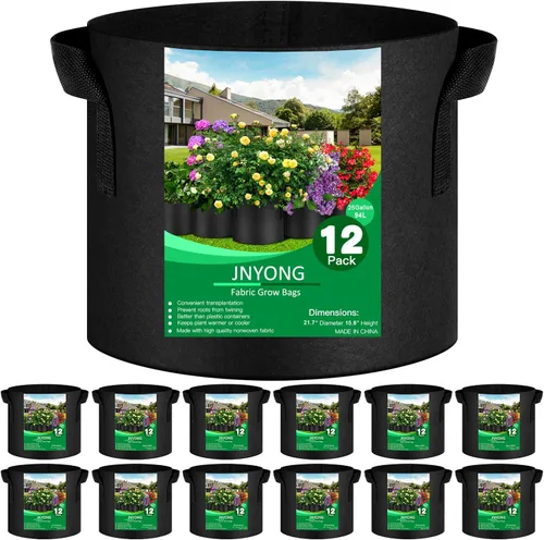 Vista 9 de JNYONG - Paquete de 12 bolsas de cultivo no tejidas engrosadas de 3 galones, macetas de tela de aireación con asas