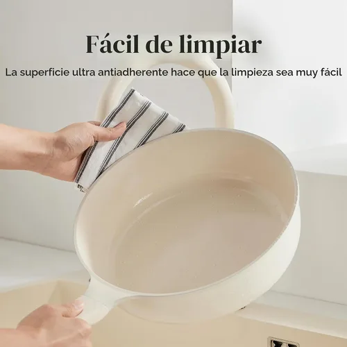 Vista 7 de Redchef Sartén antiadherente para freír con tapa, sartén para saltear de cerámica, libre de PFOA y PFOS, compatible con inducción, mango con ayuda