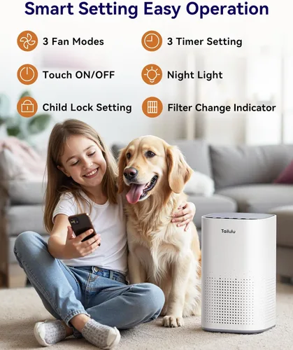 Vista 3 de Purificadores de aire para el hogar, habitación grande de hasta 1500 pies cuadrados, purificador de aire Tailulu H13 True HEPA para mascotas, polvo