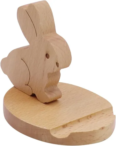 Vista 3 de Lindo conejito soporte de teléfono celular soporte de madera animal universal teléfono celular soporte de escritorio para todos los teléfonos