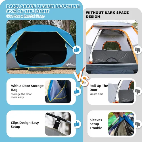 Vista 2 de LOYEAHCAMP Tienda de Campaña Blackout para 4 Personas, Montaje Fácil Tienda Domo Familiar Impermeable para Acampar con Sobretecho, Tienda Familiar