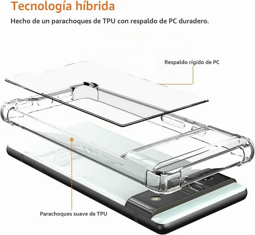 Vista 4 de KIOMY Funda para Google Pixel 6a, diseño híbrido con amortiguación de choques, cubierta protectora, parte trasera de PC rígida + bisel elevado