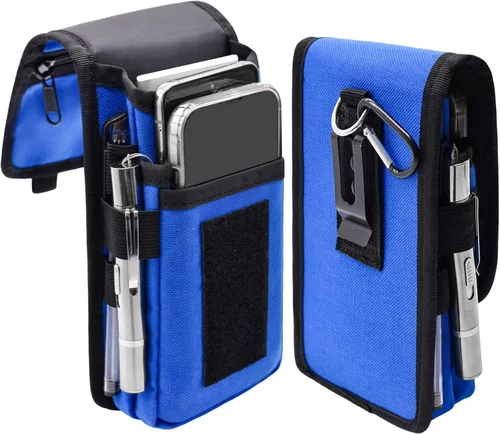 Vista 8 de Funda doble para teléfono, bolsa grande para teléfono inteligente, bolsa de herramientas con clip para cinturón, soporte táctico multiusos para Negro