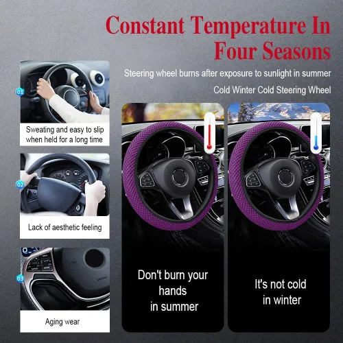 Vista 4 de HAOBO Funda Elástica Extensible para Volante, Funda para Volante Automotriz de 15 Pulgadas, Protector de Volante Extensible Cómodo y Transpirable