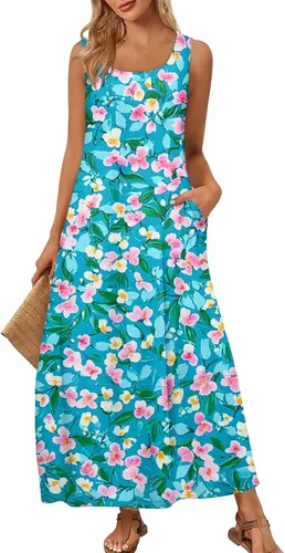 Vista 27 de Vestidos de iglesia para mujer 2025, casual, holgado, sin mangas, largo, fluido, vestido de verano con bolsillos