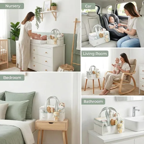Vista 3 de Organizador de Pañales PeraBella XL con Asa, Bolsa de Regalo para Baby Shower, Artículos Imprescindibles para Registro de Búsqueda, Organizador