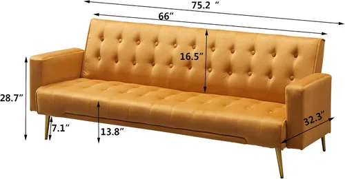 Vista 2 de Bonrcea Sofá cama de 75 pulgadas, sofá futón de terciopelo, capacidad de 500 libras para sala de estar pequeña, casa rodante, apartamento pequeño