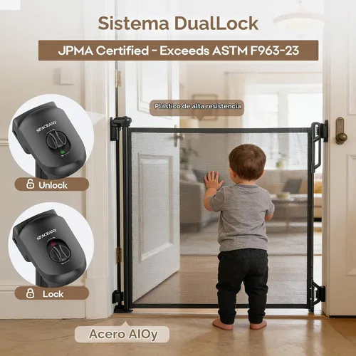 Vista 3 de SPACEANY Puerta retráctil de seguridad para bebés o puerta de malla para perros, puerta retráctil de malla portátil duradera, fácil de usar
