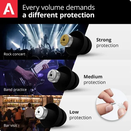 Vista 3 de Alpine MusicSafe Pro - Tapones de alta fidelidad para músicos - 3 juegos intercambiables de filtros premium: 16, 19 y 22 dB - Protección auditiva