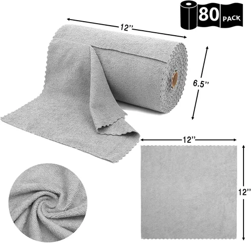 Vista 2 de Paquete de 80 paños de limpieza de microfibra, paño de limpieza de microfibra de 12 x 12 pulgadas, el rollo de toallas de microfibra puede ser