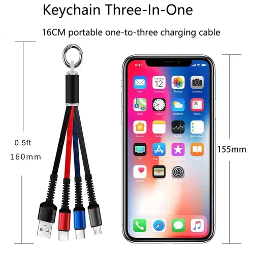 Vista 3 de Juego de cables de carga USB multifunción, paquete de 3 cables trenzados de nailon 3 en 1, múltiples cables de carga rápida para el hogar, oficina