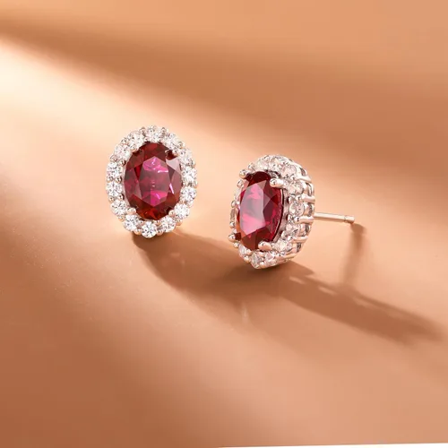 Vista 3 de Amazon Essentials Aretes ovalados de plata de ley con halo de zafiro blanco, (anteriormente colección Amazon)