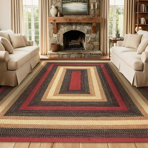 Vista 72 de Homespice Apple Pie - Alfombra ovalada roja de 2 x 3 pies, alfombra de cocina trenzada para decoración primitiva y rústica, reversible, yute sin