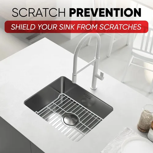 Vista 4 de Better Houseware Protectores de fregadero para fregadero de cocina, rejilla protectora de metal, 12 x 10.25 x 1 pulgadas, tapete negro