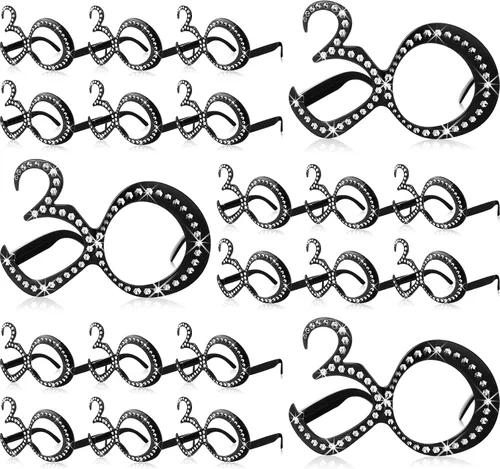 Vista 7 de Huwena 24 Pairs Birthday Glasses Number Crystal Frame Costume Sunglasses Novelty Eyewear Photo Booth Props Party Favors
