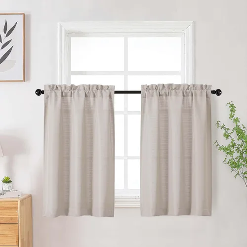 Vista 102 de Cortinas de lino para dormitorio y sala de estar de 96 pulgadas de largo, juego de 2 paneles, con bolsillo para cortinero, filtrado de luz, textura
