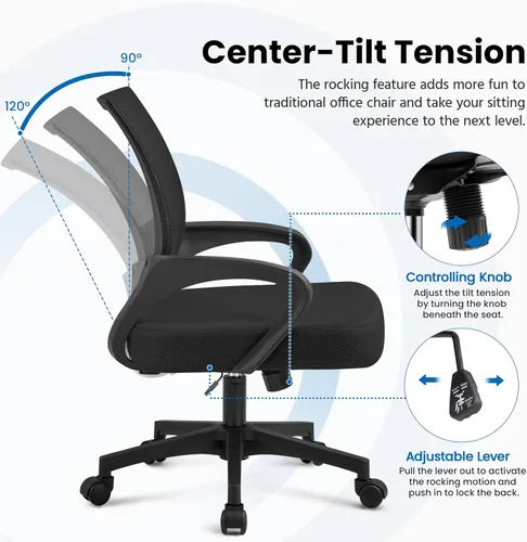 Vista 6 de Yaheetech Silla ergonómica de malla para oficina, silla de escritorio para computadora, altura ajustable, silla giratoria ejecutiva con soporte