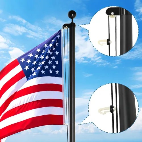 Vista 3 de Outvita Mástil de bandera para exteriores, aleación de aluminio de 25 pies, asta de bandera seccional con bandera de Estados Unidos de 3 x 5 pies