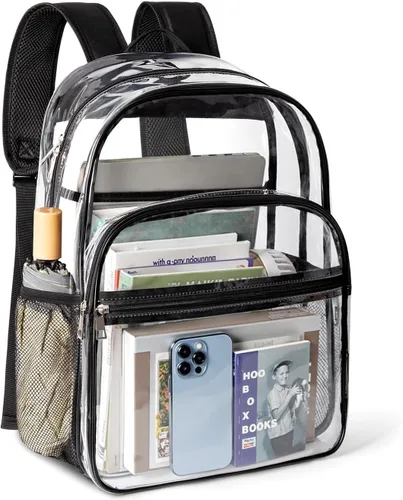 Vista 15 de KIMNERPU Mochila Transparente, Mochila de Libros Transparente de Servicio Pesado para la Escuela, Negro, Mediana, Moderno