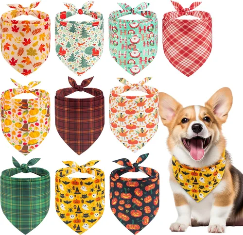 Vista 11 de PAWCHIE Bandanas navideñas para perros, 10 unidades, bufanda triangular para mascotas, estilo festival para perros pequeños, medianos y grandes
