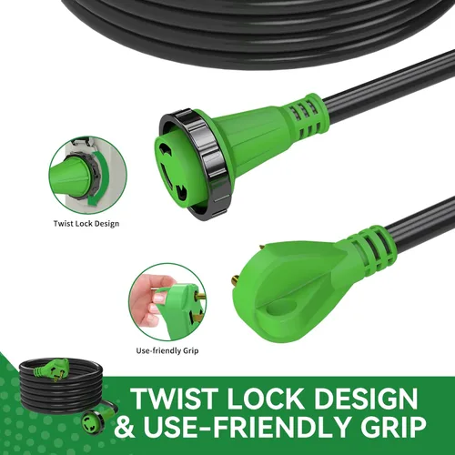 Vista 4 de Caja de entrada de generador pretaladrada de 30 amperios y cable de extensión RV de 30 amperios de 15 pies, kit combinado impermeable, cable
