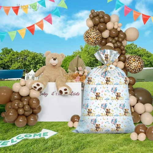 Vista 5 de KIDAJOY Bolsas de regalo extra grandes de oso de peluche, baby shower, Jumbo We Can Bearly Wait, bolsa de regalo de plástico para niñas y niños