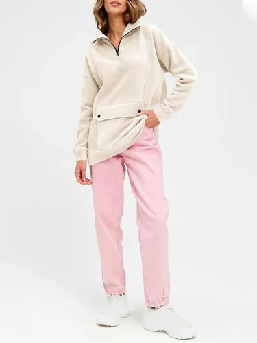 Vista 5 de Fisoew Sudaderas con cremallera de un cuarto para mujer, forro polar, media cremallera, manga larga, cuello alto
