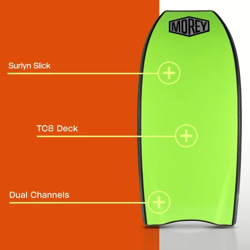 Vista 6 de Morey Mach 7-SS Body Board - Varilla de doble potencia para contornos de rodilla, riel de timbre superior, cola creciente