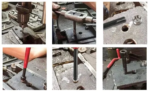Vista 7 de Kit de 20 piezas de inserción de reparación de roscas M10 x 0.059 in, kit de reparación de roscas de acero inoxidable, kit de reparación de bobinas