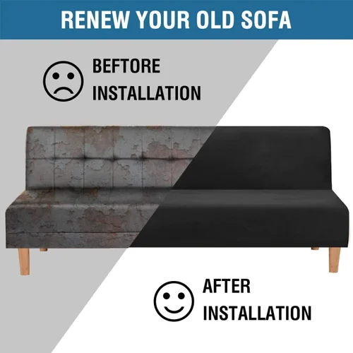 Vista 4 de IMYOGI Fundas de terciopelo para sofá sin brazos, fundas elásticas para sofá cama, fundas súper suaves, protector de muebles antideslizante con Negro